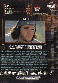 2000 Fleer Adrenaline #63 Aaron Behnke Back